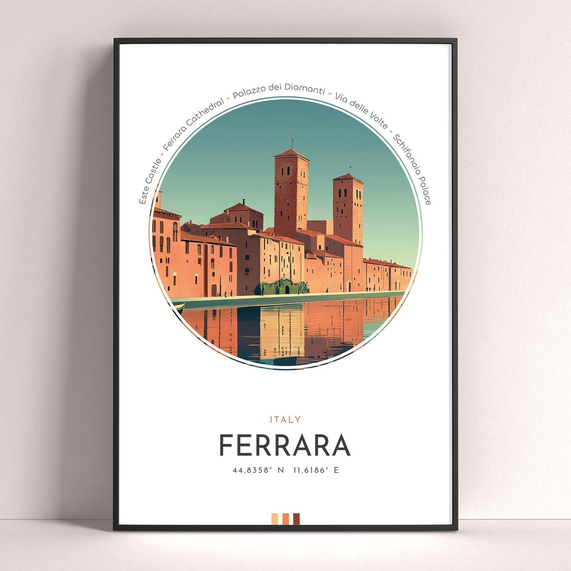 Ferrara Italy Medieval Towers Riverside Old Town Travel Poster