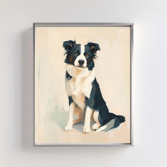 Border Collie Minimalist Dog Portrait Art Print