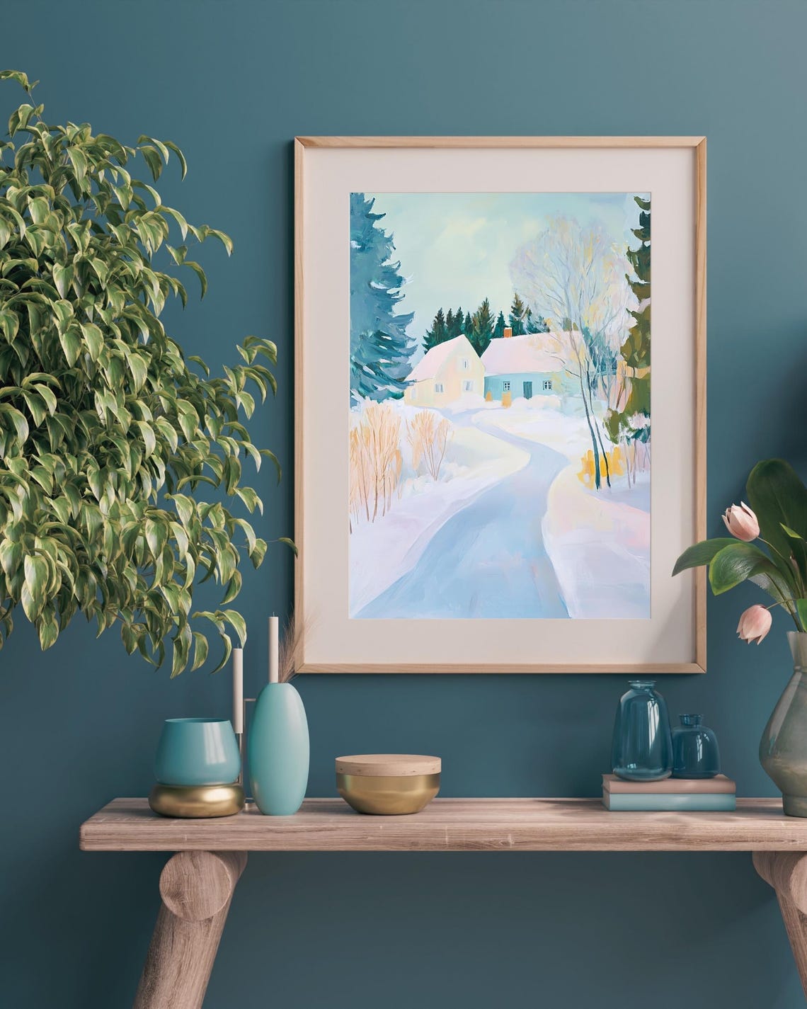 Snowy Winter Landscape Art Print Decoration Winter Farmhouse Wall Art Snowy Forest Paint Scenic Countryside Paint Winter Season Vibe - Image 5