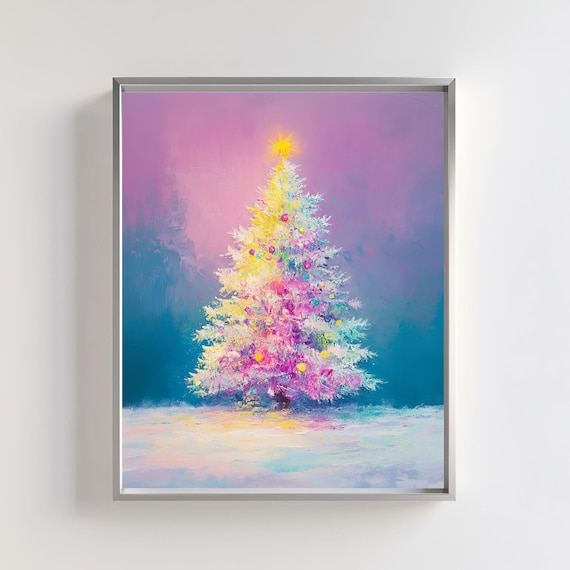 Dreamy Pastel Pink Christmas Tree In Snow Holiday Scene Art Poster