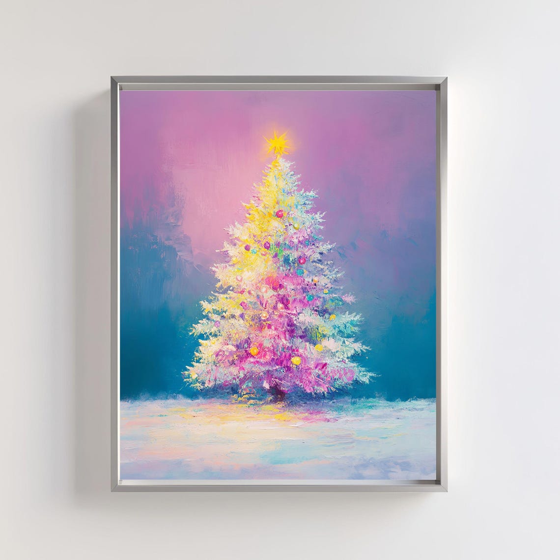 Dreamy Pastel Pink Christmas Tree In Snow Holiday Scene Art Poster