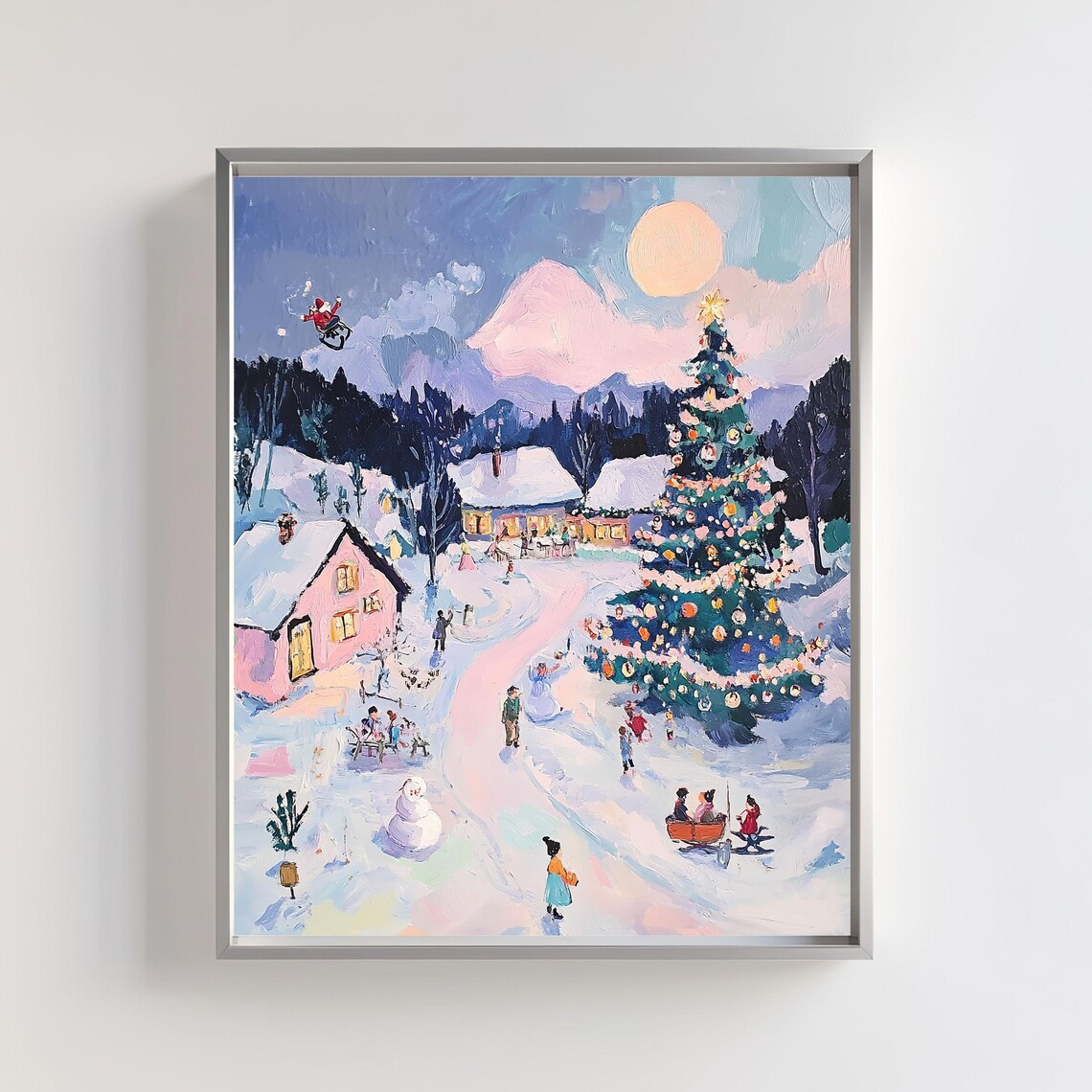 Christmas Village Scene Art Print, Winter Wonderland