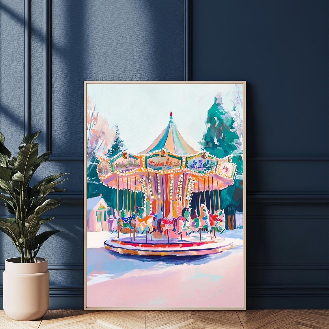 Christmas Carousel, Vintage Holiday Winter Wonderland - Image 5