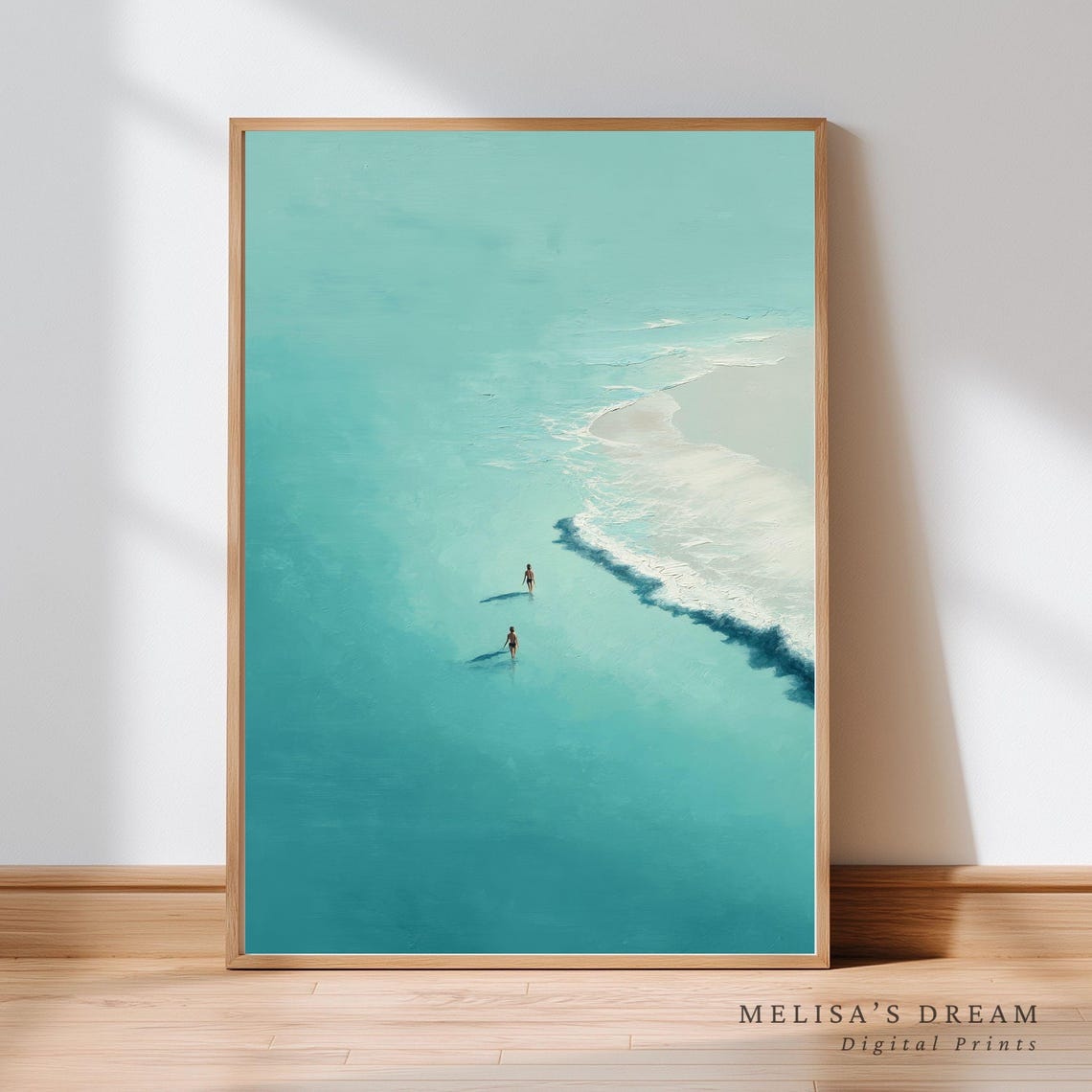 Aerial Turquoise Ocean Waves White Sand Beach Painting Poster