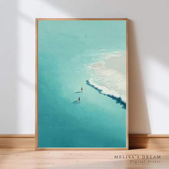 Aerial Turquoise Ocean Waves White Sand Beach Painting Poster