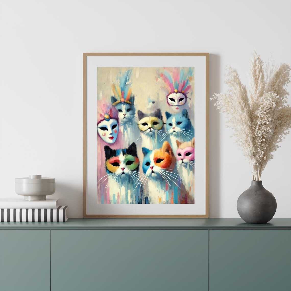 Whimsical Masked Cats Art Print, Cat Lover Gift - Image 3