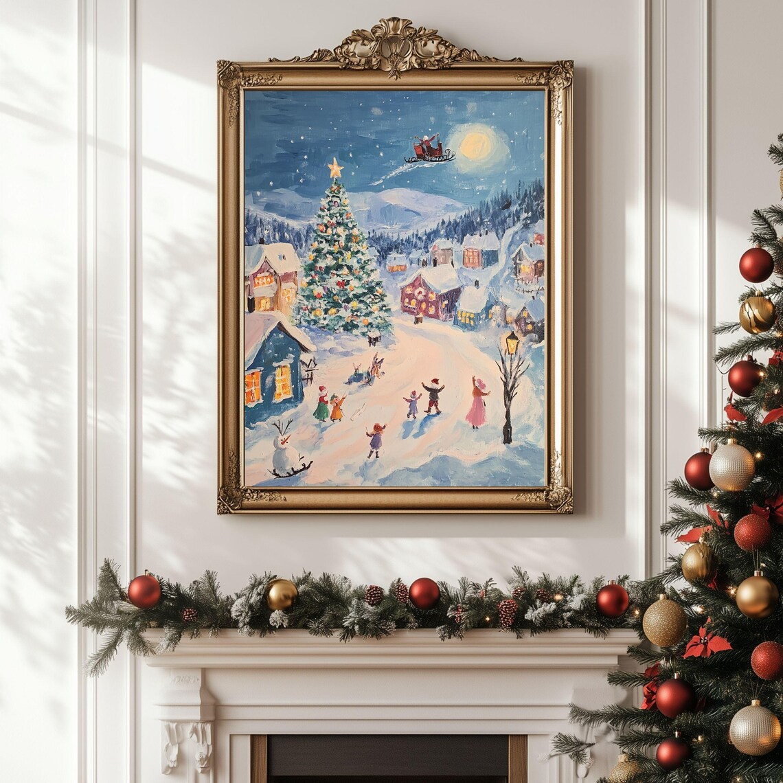 Christmas Village, Santa Sleigh Holiday Decor Art Print - Image 5
