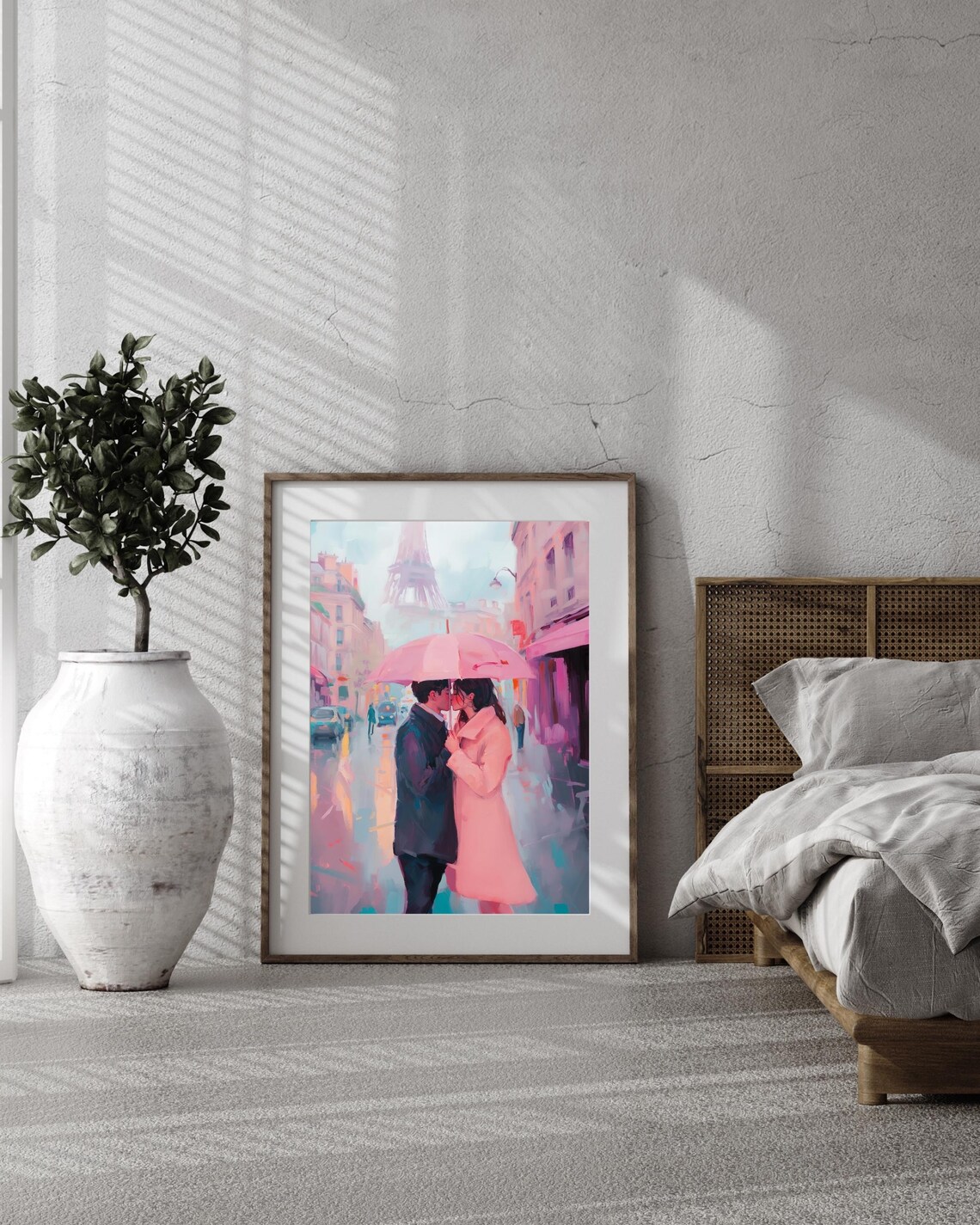 Romantic Paris Couple Kissing In Rain, Love Scene Art Print - Image 4
