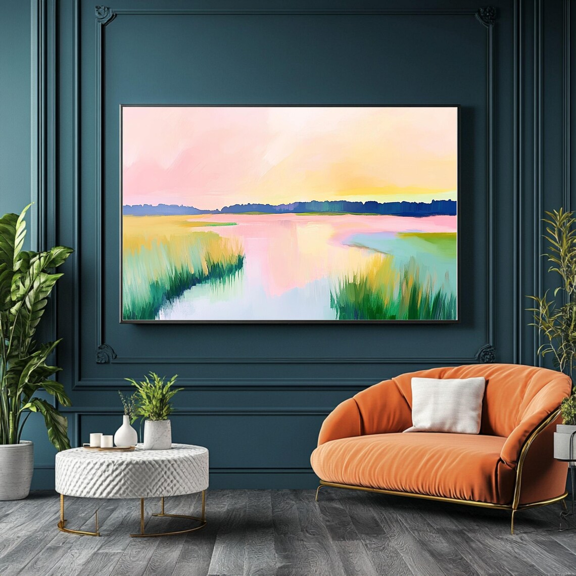 Marsh Sunset Abstract Lake Scene, Minimalist Art Print - Image 4