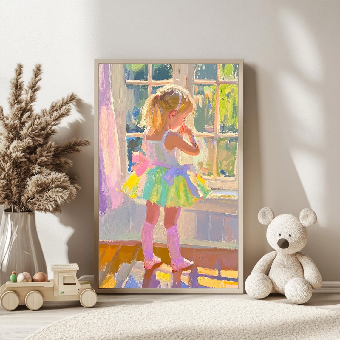 Little Ballerina in a Colorful Tutu by a Sunlit Window Art Poster - Image 4