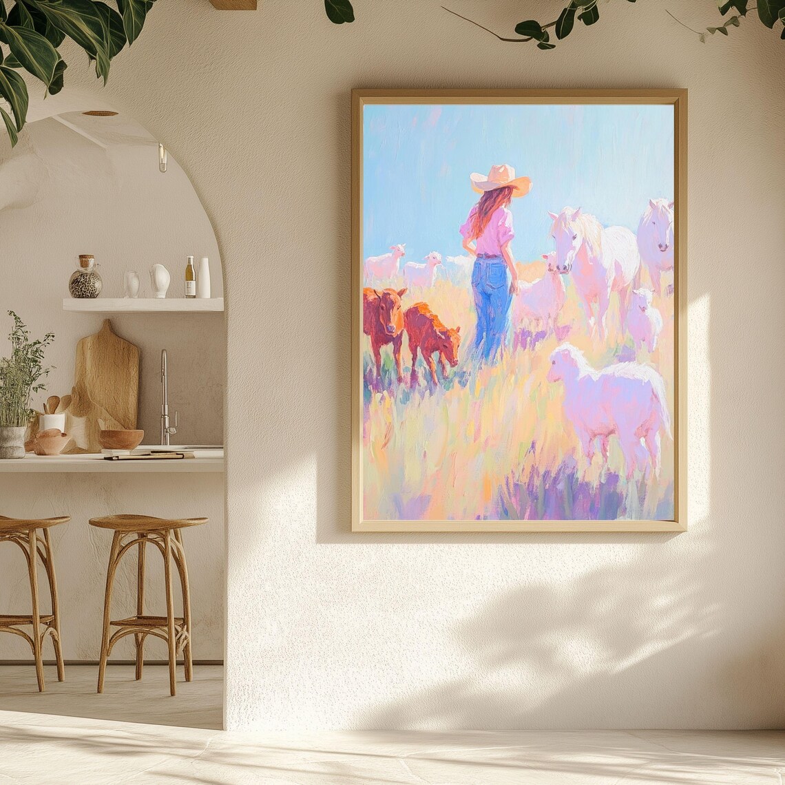 Pastoral Western Cowgirl and Horses Art Print - Image 2