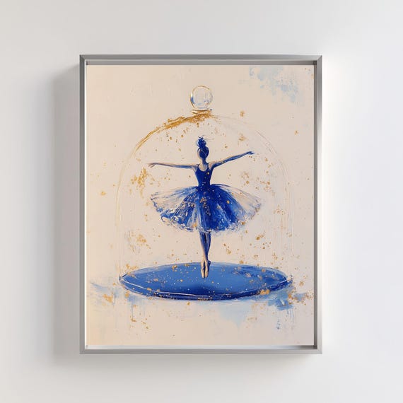 Blue Ballerina Art Print, Elegant Ballet Dancer