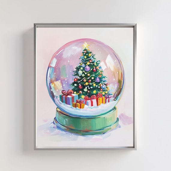Christmas Tree Inside Snow Globe Cozy Winter Wonderland Art Poster