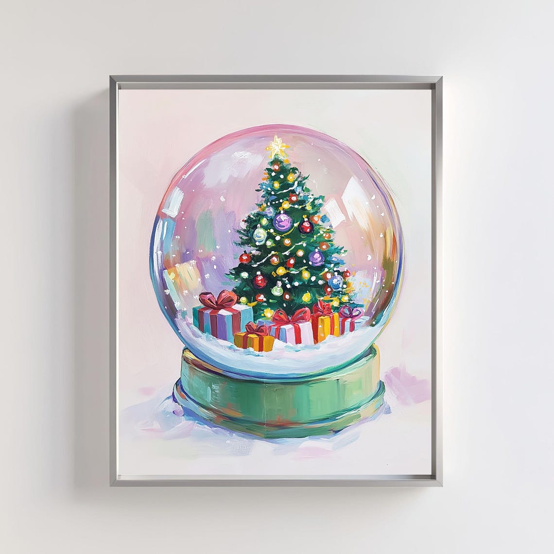 Christmas Tree Inside Snow Globe Cozy Winter Wonderland Art Poster