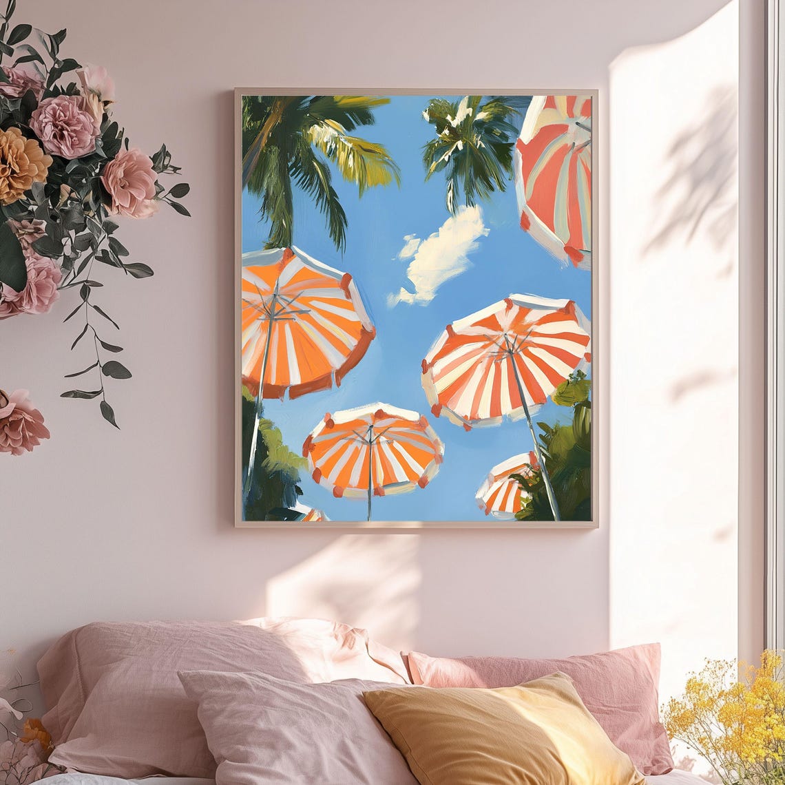 Orange Striped Beach Umbrella Art Print, Coastal - Image 5