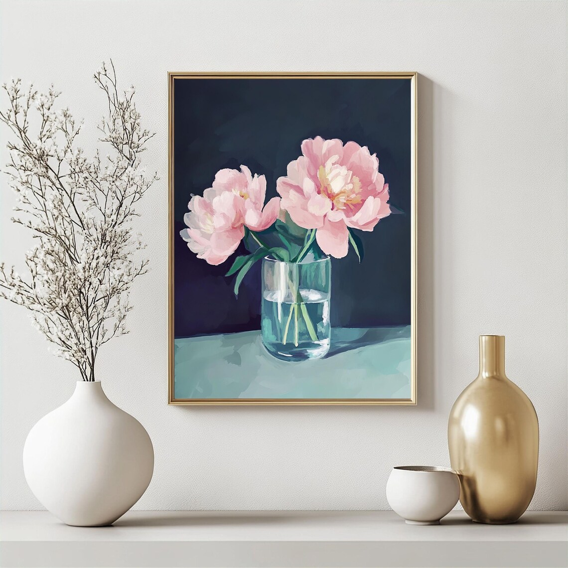 Pink Peonies, Minimalist Floral With Vase Art - Image 3