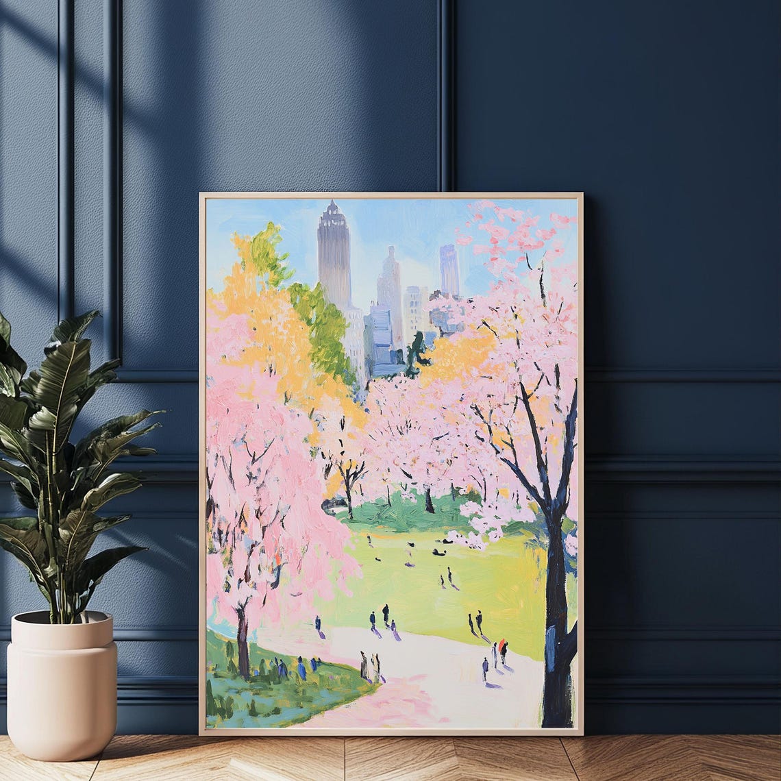 Cherry Blossom Central Park Wall Art Spring Cityscape Decor Pink Blossom Trees Nature Art For Home New York Artwork - Image 5