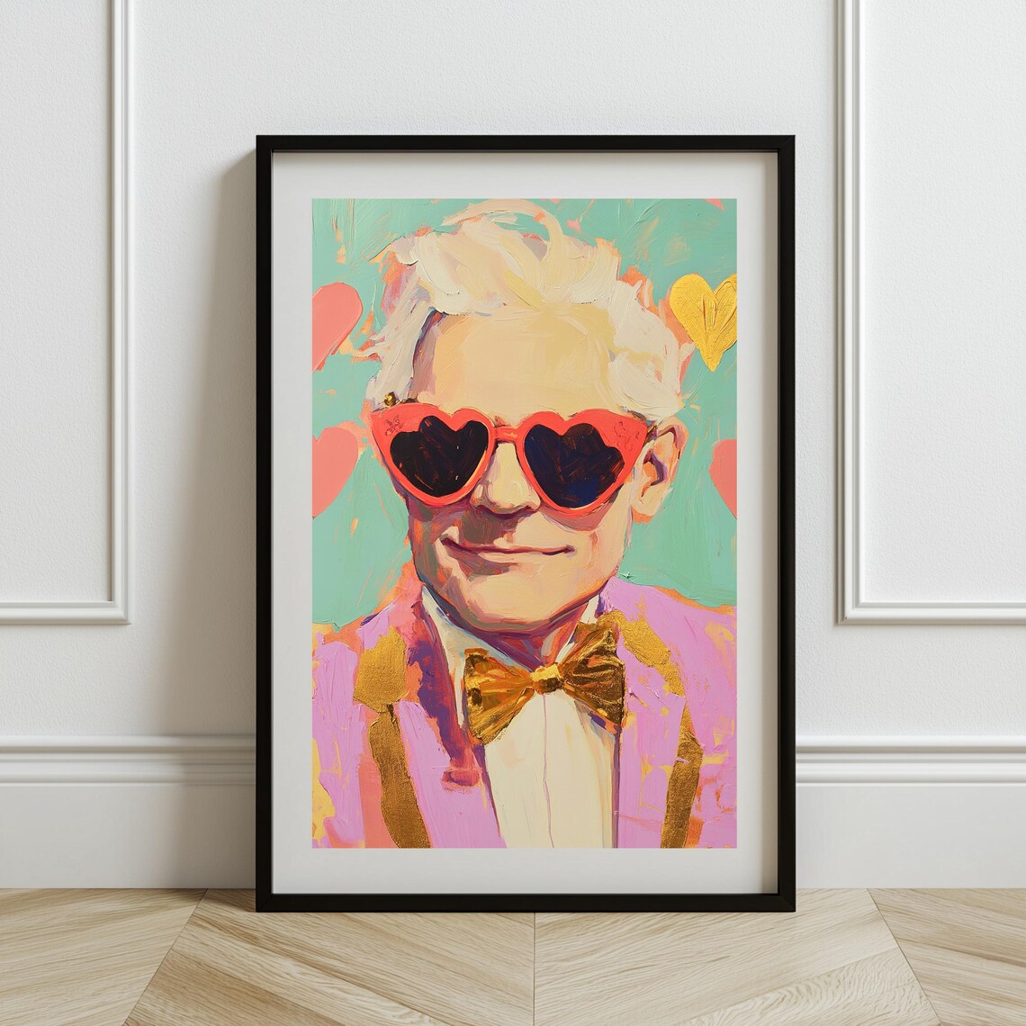 Pop Art Portrait With Heart Sunglasses, Quirky Fashion - Image 2