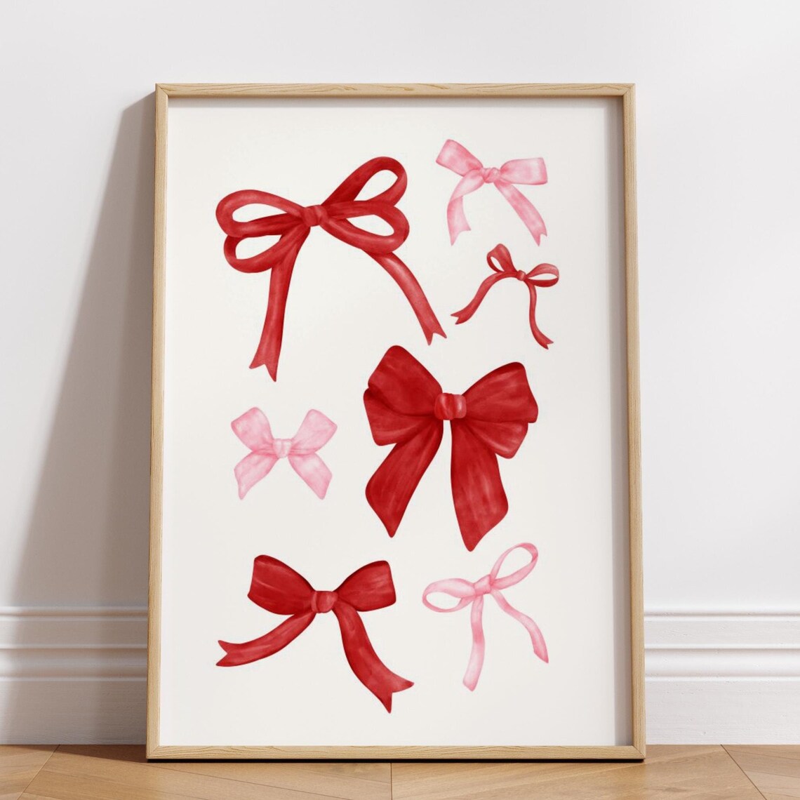 Red and Pink Watercolor Bow Collage Cute Coquette Girly Wall Art - Image 4