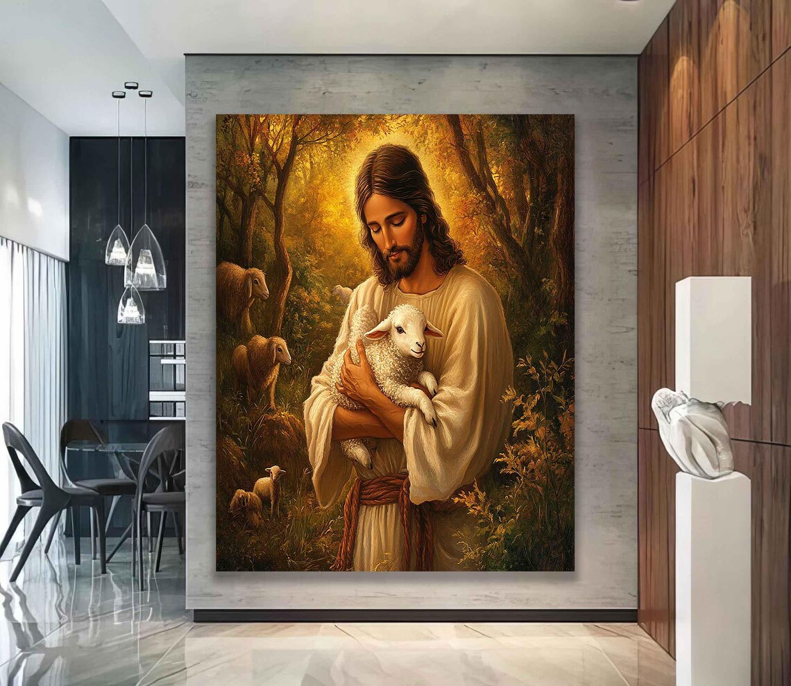 Jesus Walking On Water With Lamb, Christian Art Print - Image 2