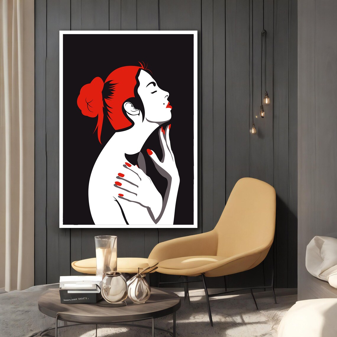 Bold Red Hair Woman Pop Art Portrait Black Background Wall Poster - Image 2