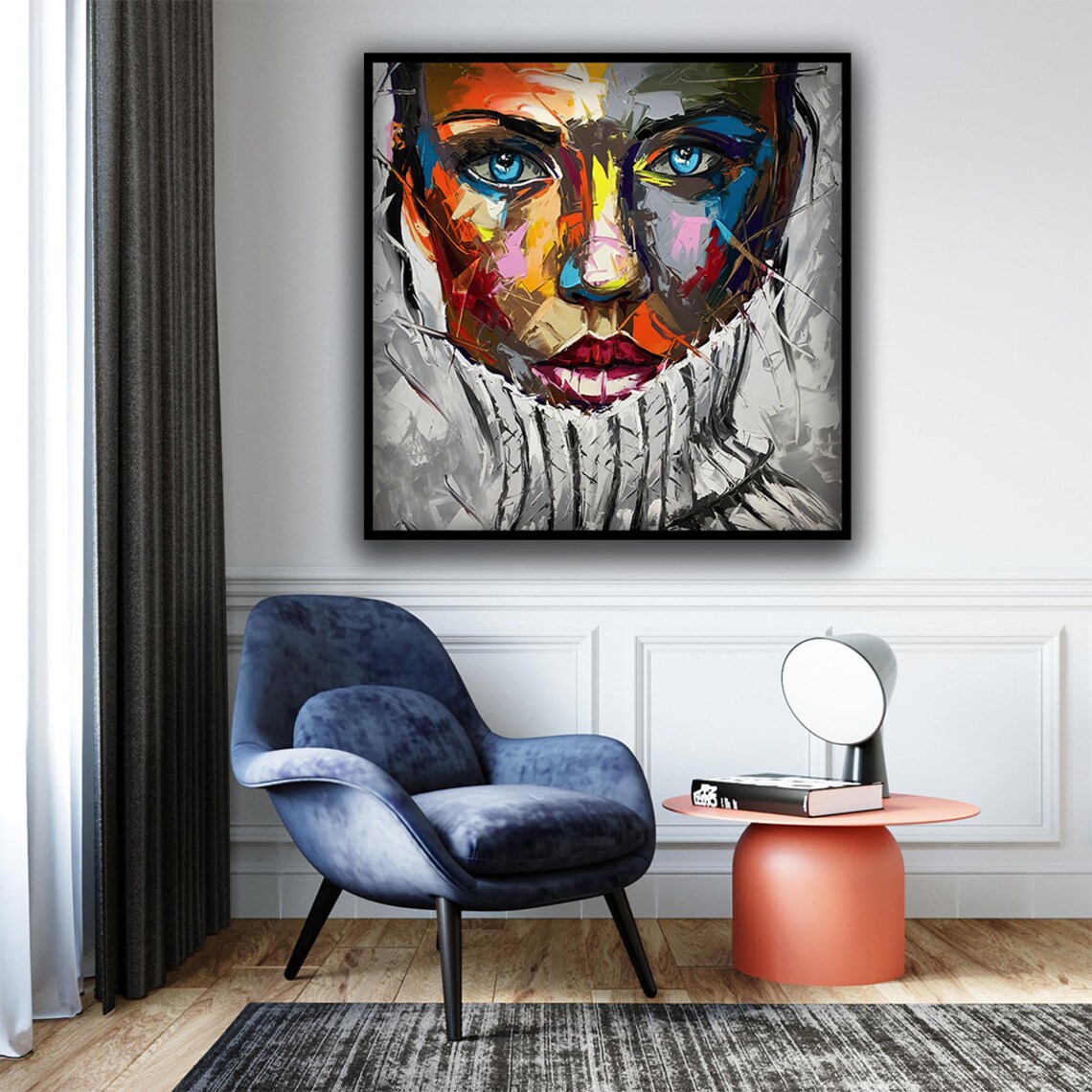 Abstract Girl Face Portrait, Colorful Woman Art Print - Image 2