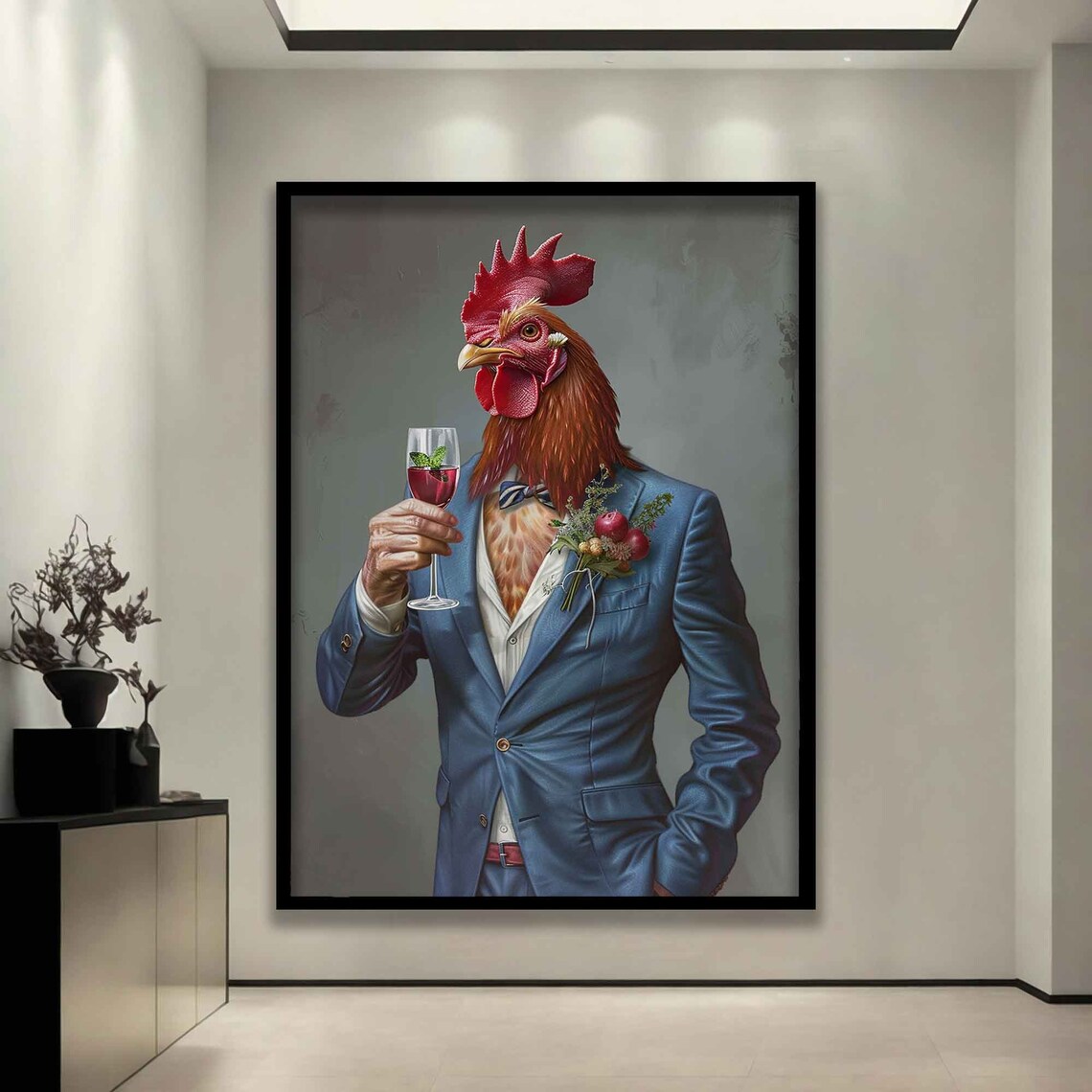 Rooster Man Rooster Picture in Suit, Minimalist Poster