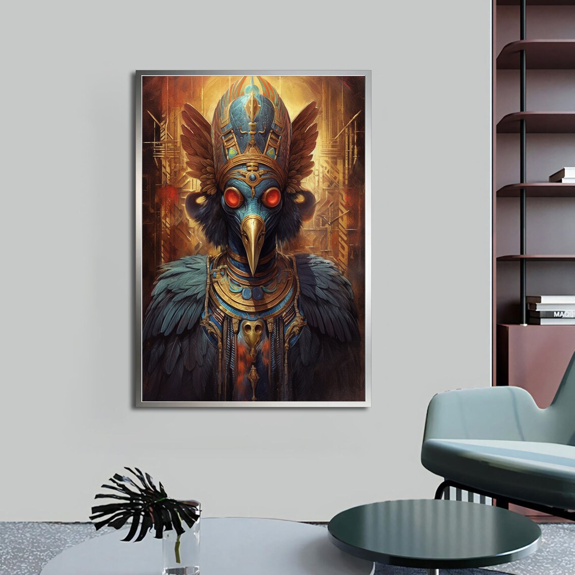 Masked Raven Bird Man Golden Egyptian Headdress Dark Fantasy Art Print - Image 4