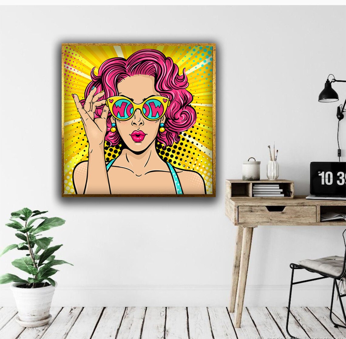 Pop Art WOW Woman Pink Hair Comic Style Retro Wall Art Print Poster