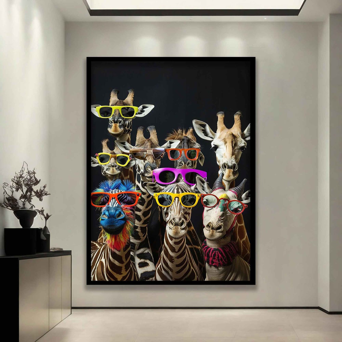 Funny Giraffes with Colorful Sunglasses Group Portrait Art Poster - Image 3