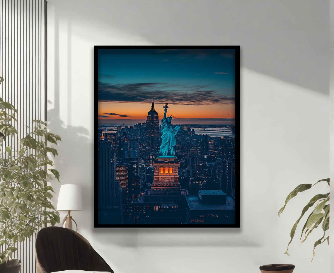 Statue Of Liberty Manhattan Skyline Sunset New York City View Poster - Image 3