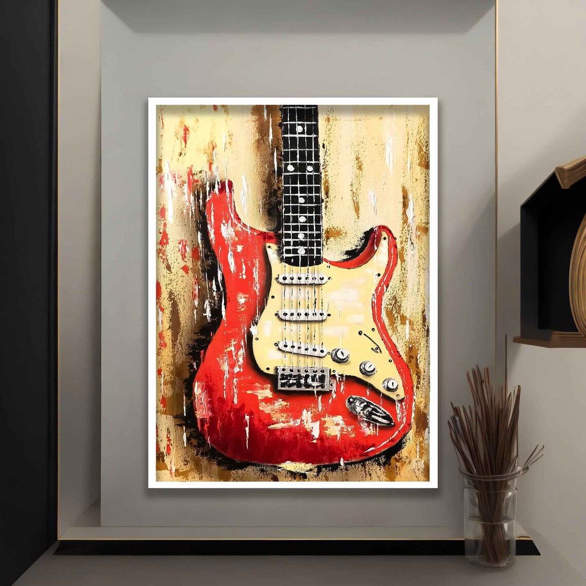 Red Electric Guitar Painting Vintage Rock Music Art Wall Poster - Image 4
