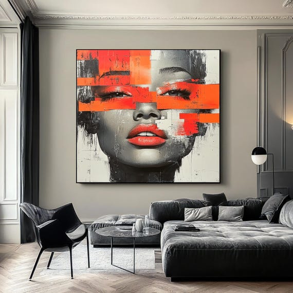Abstract Wall Art Woman Painting Abstract Woman Portrait Print Colour Splash Contemporary Modern Fashion Poster Large Wall Decor