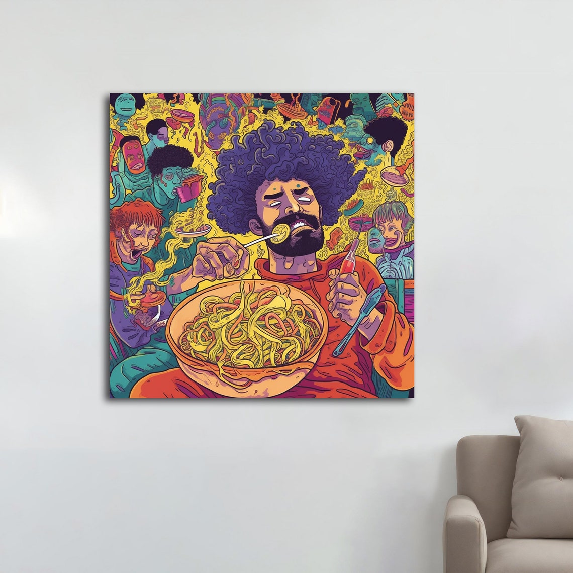 Man Eating Giant Bowl Of Spaghetti Psychedelic Graffiti Pop Art Print - Image 4