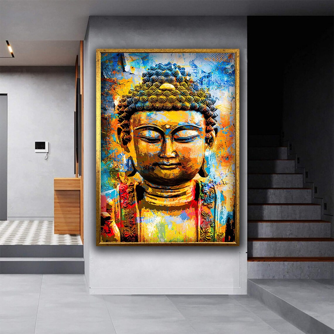 Colorful Buddha Portrait Golden Serene Face Spiritual Zen Meditation Poster - Image 4