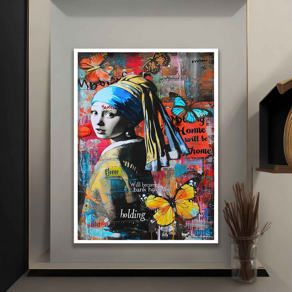 Girl With A Pearl Earring Vermeer Butterfly Pop Art Collage Wall Art Print - Image 5