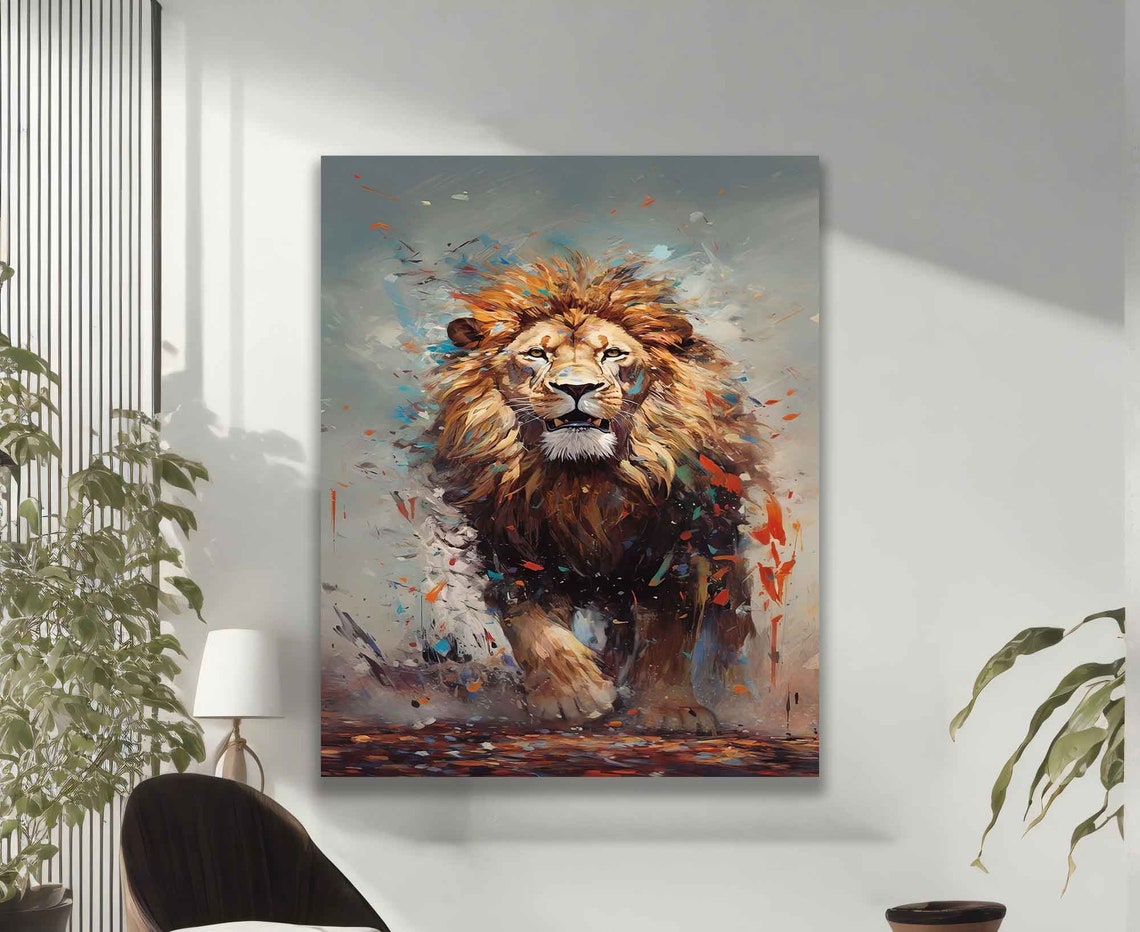 Roaring Lion King Colorful Paint Splash Abstract Art Wall Poster - Image 2
