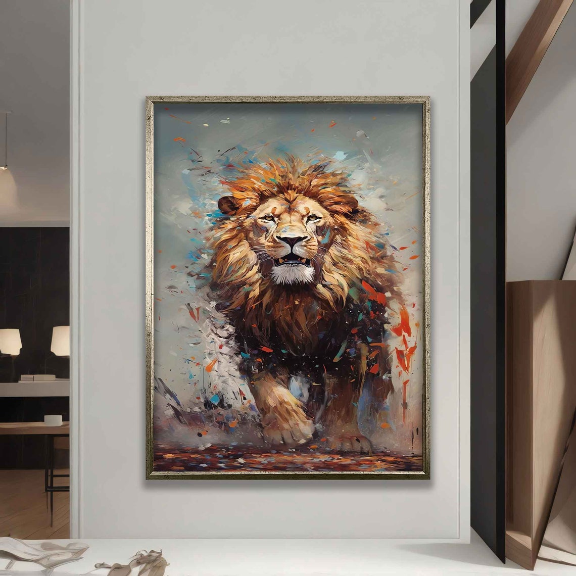 Roaring Lion King Colorful Paint Splash Abstract Art Wall Poster - Image 5