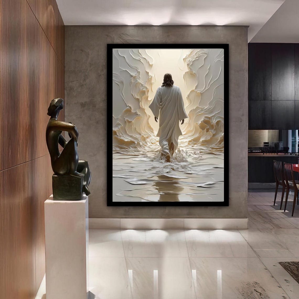 Jesus Walking on Water Into Divine Light White Robe Religious Wall Art - Image 5