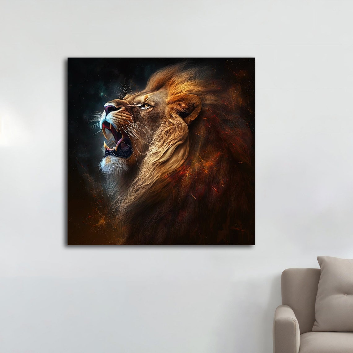Roaring Lion Profile Fierce Mane Dark Ember Dramatic Animal Art Print - Image 4
