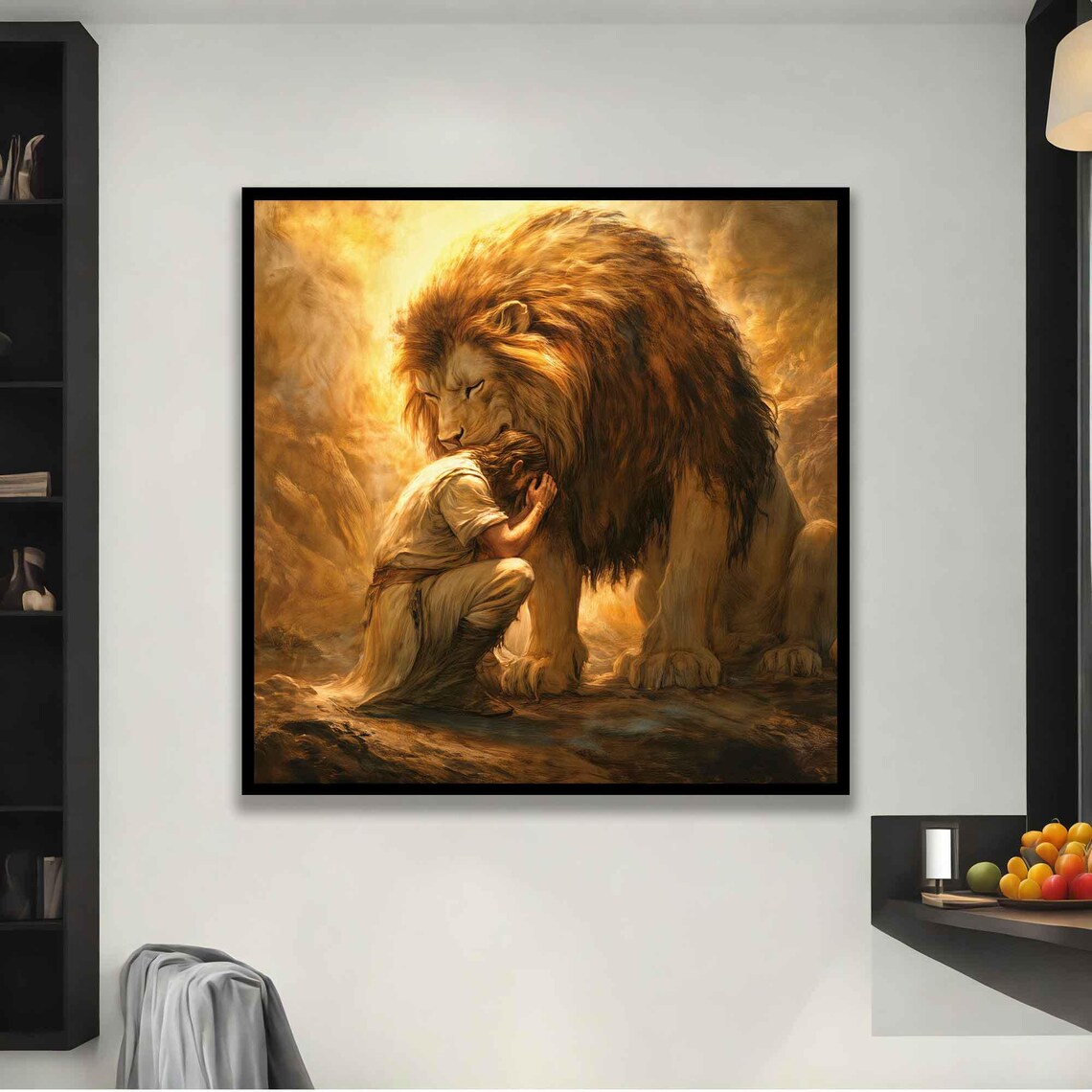 Lion and Man Faith Art Painting Golden Lion of Judah Christian Wall Poster - Image 2