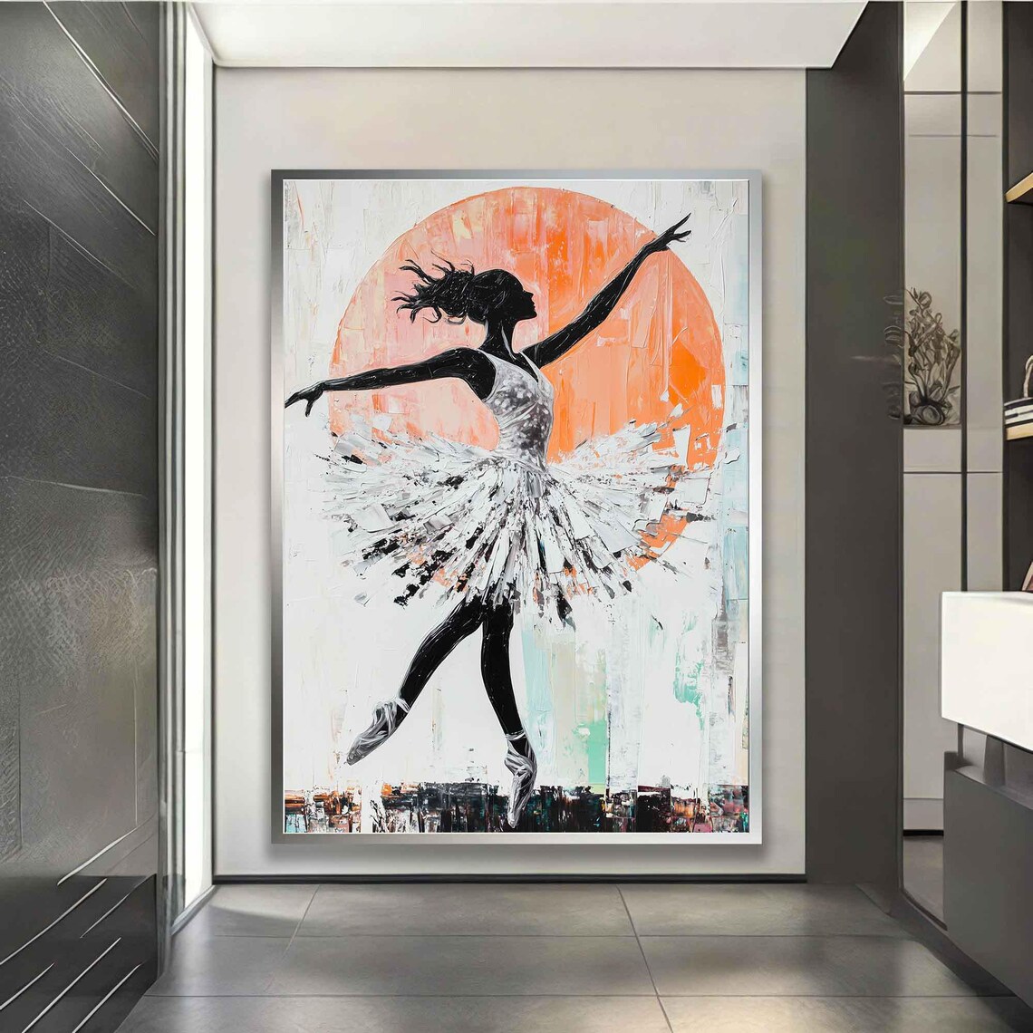 Ballerina Dancing Before Orange Sun White Tutu Silhouette Art Poster - Image 2