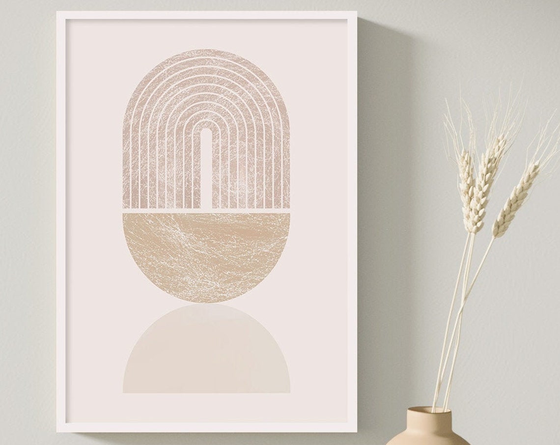 Beige Geometric Rainbow Arch Abstract Minimalist Neutral Wall Art