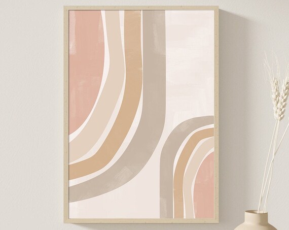 Abstract Rainbow Wall Art Print, Neutral Boho Decor