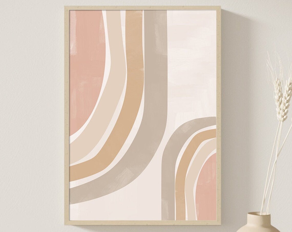 Abstract Rainbow Wall Art Print, Neutral Boho Decor