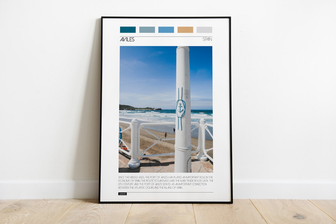 Aviles Spain Beach Promenade Blue Atlantic Waves Travel Print