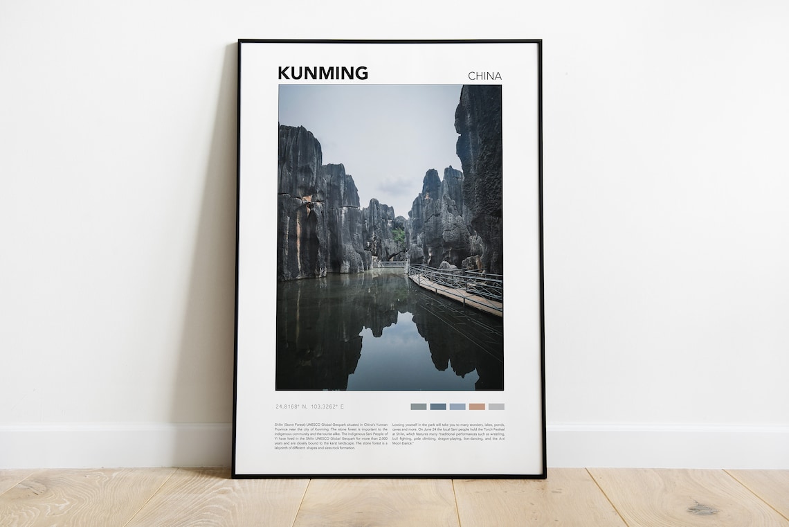 Kunming China Stone Forest Reflection Landscape Travel Print