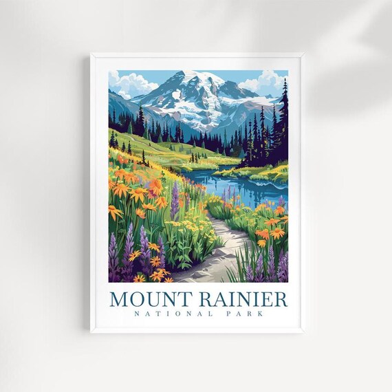 Mount Rainier National Park Wildflower Meadow Snow Peak Poster