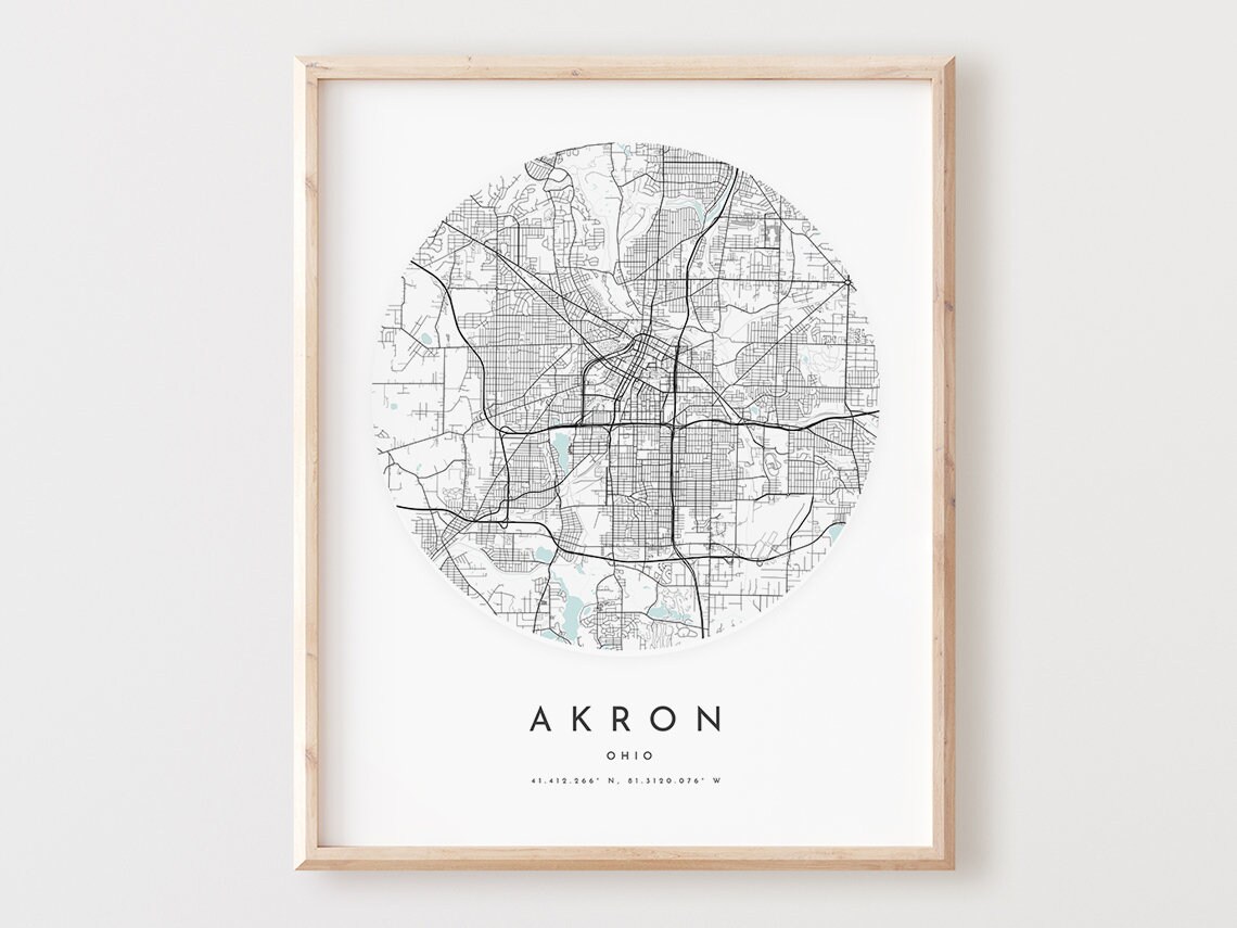 Akron Ohio Map Print Minimalist City Street Art
