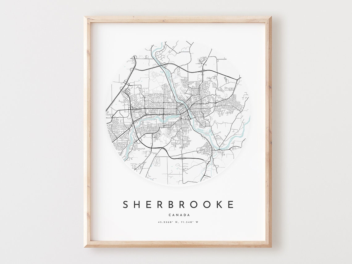 Sherbrooke Canada Circular City Map Quebec Modern Travel Wall Poster